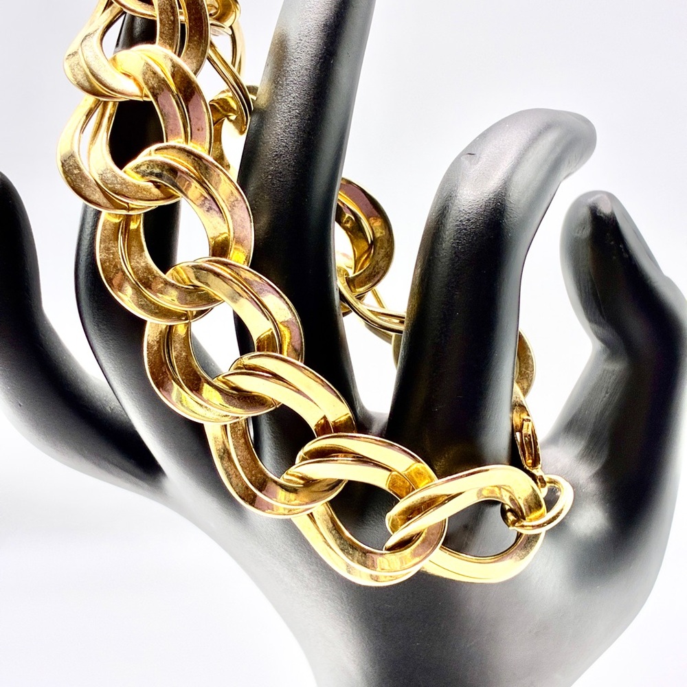 Vintage Chunky Double Linked Gold Tone Bracelet 8” Inches